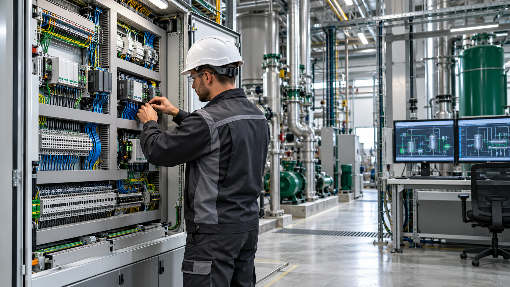 Técnico trabajando en sistemas de automatización industrial